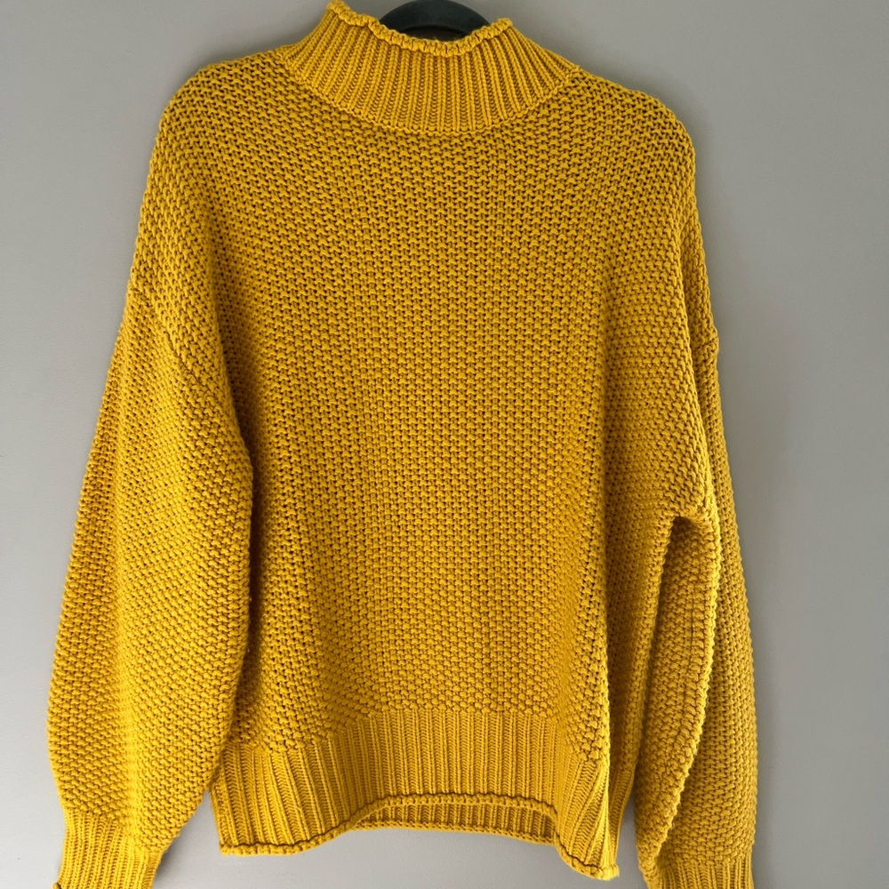 Vibrant Yellow Chunky Knit Turtleneck Sweater